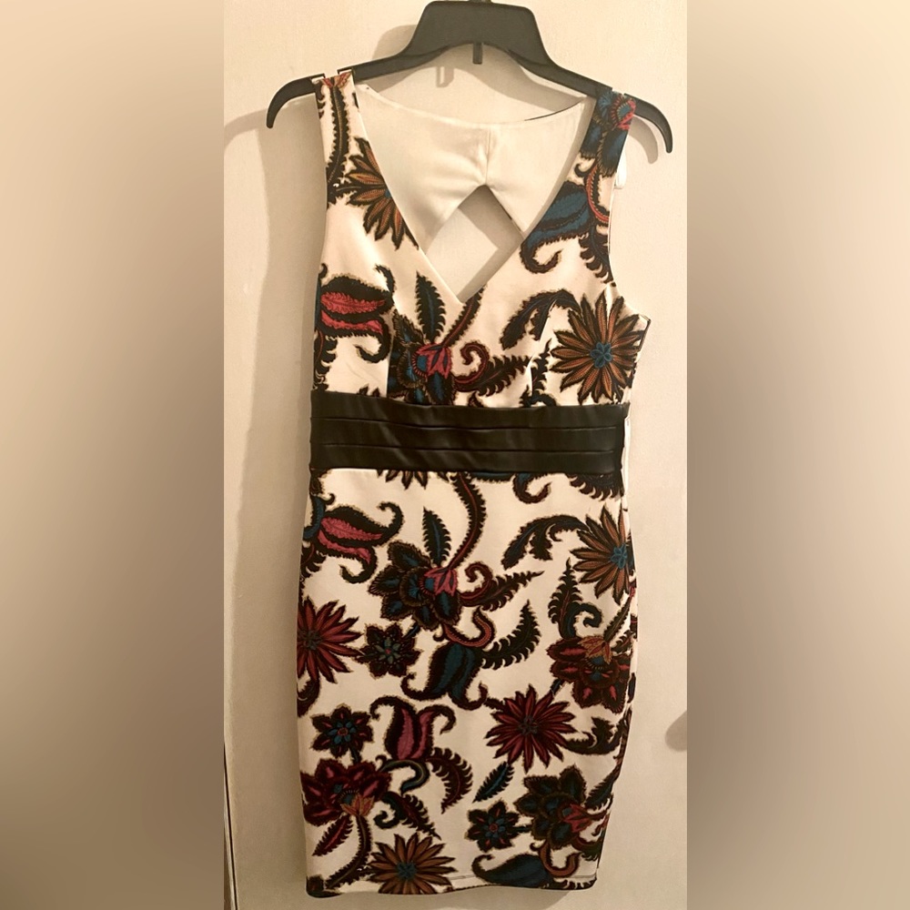 Size 8 Bisou Bisou Michele Bohbot Dress Cream/Teal/ Black Dress